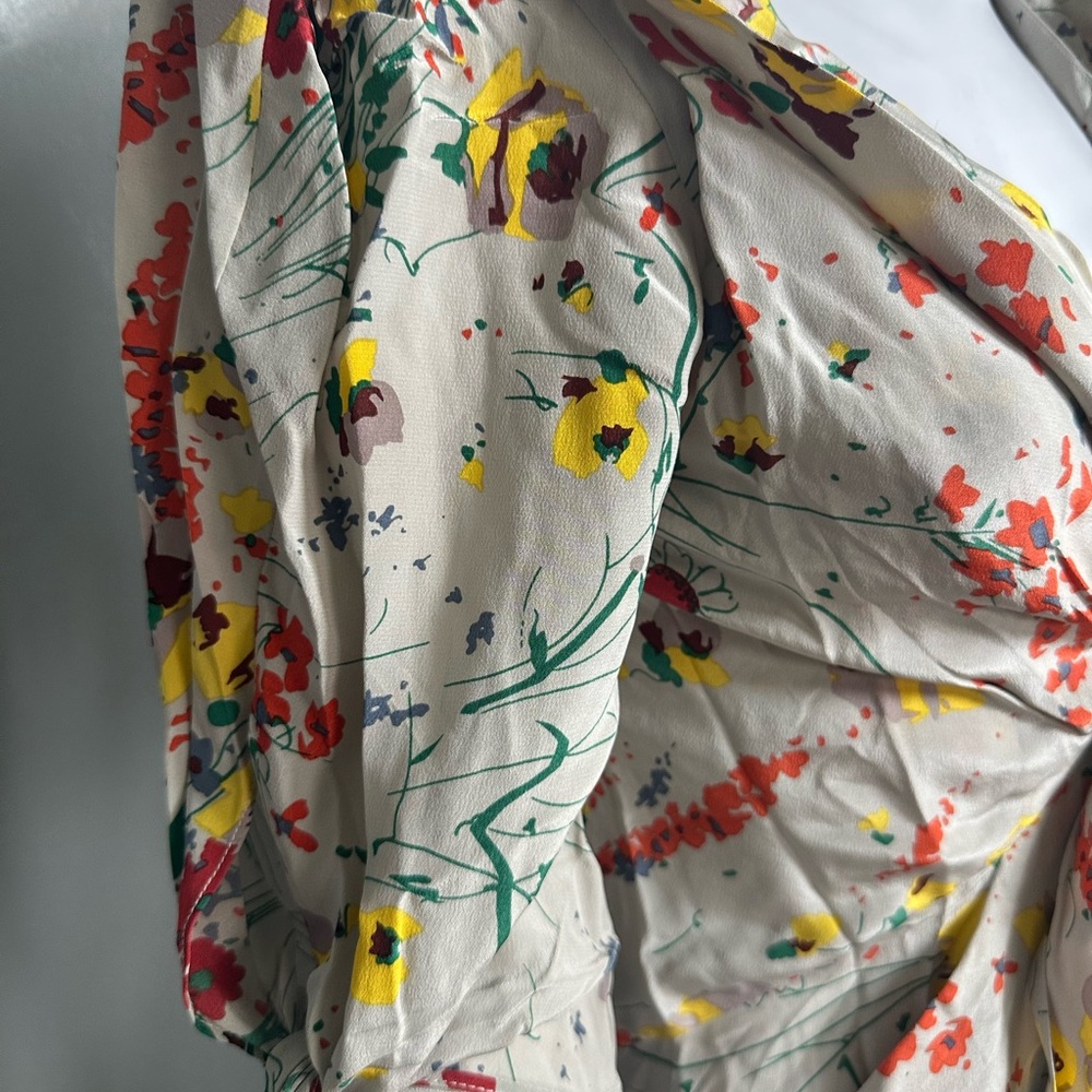 Baraschi 100% Silk Dress Floral Tie-Front Dress Gray Mini S - Picture 8 of 10